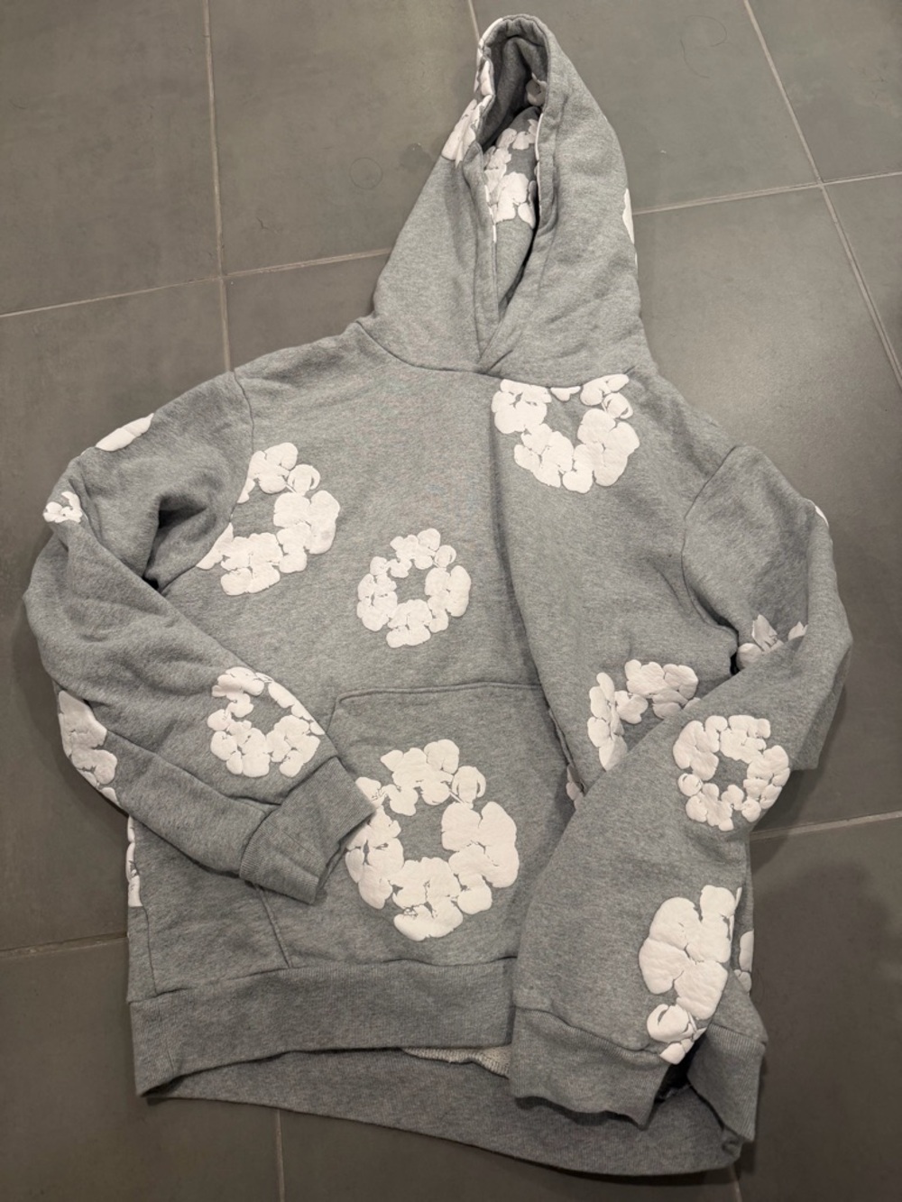 Gray Hoodie with White Floral Ring Print